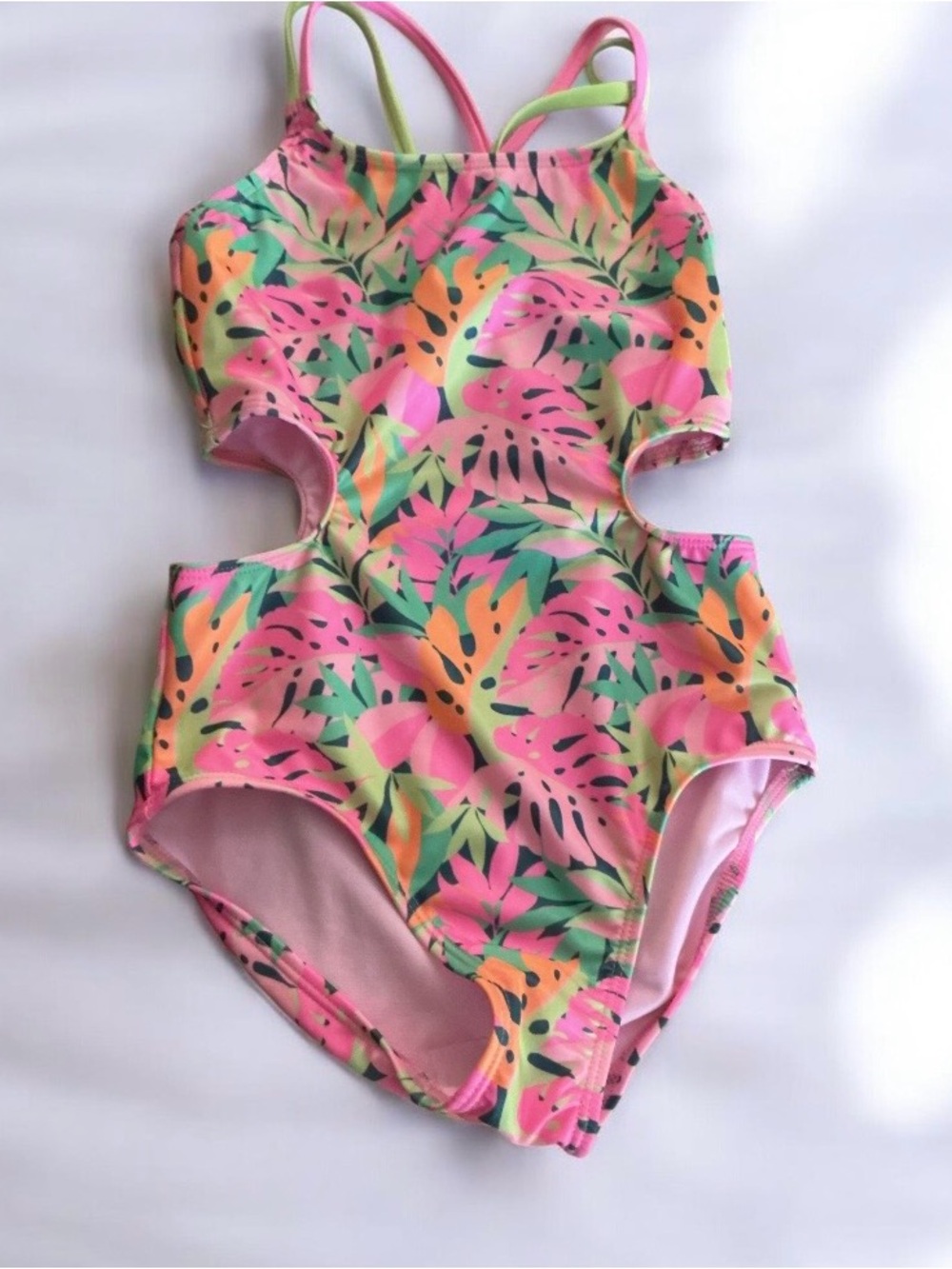 Buy 1 get 1 50% off art class Neon Pink & Lime Green Tropical Print One-Piece